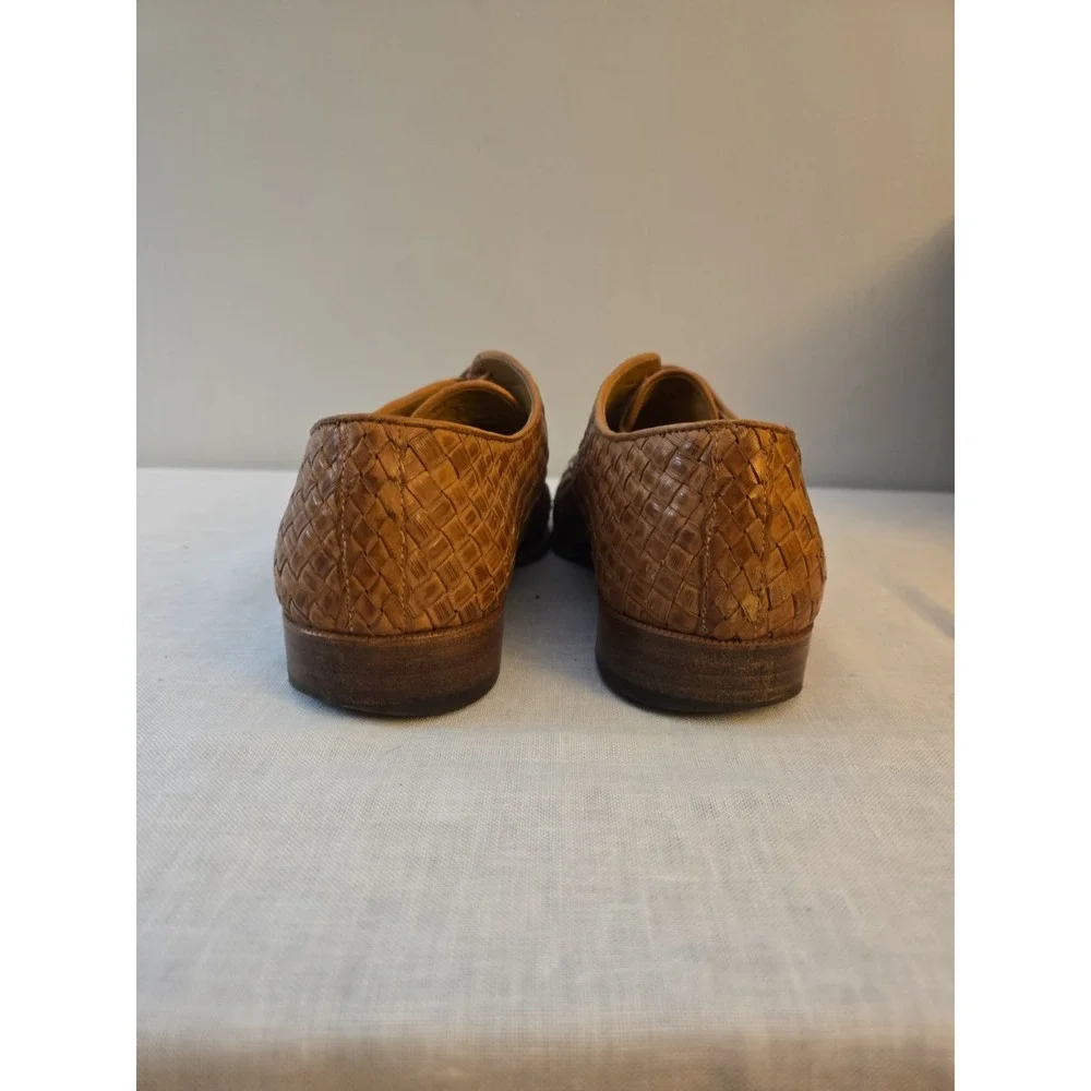 Bally Men's Woven Denaro Tan Derby Oxford Dress Shoes Size 11 D Made In Italy